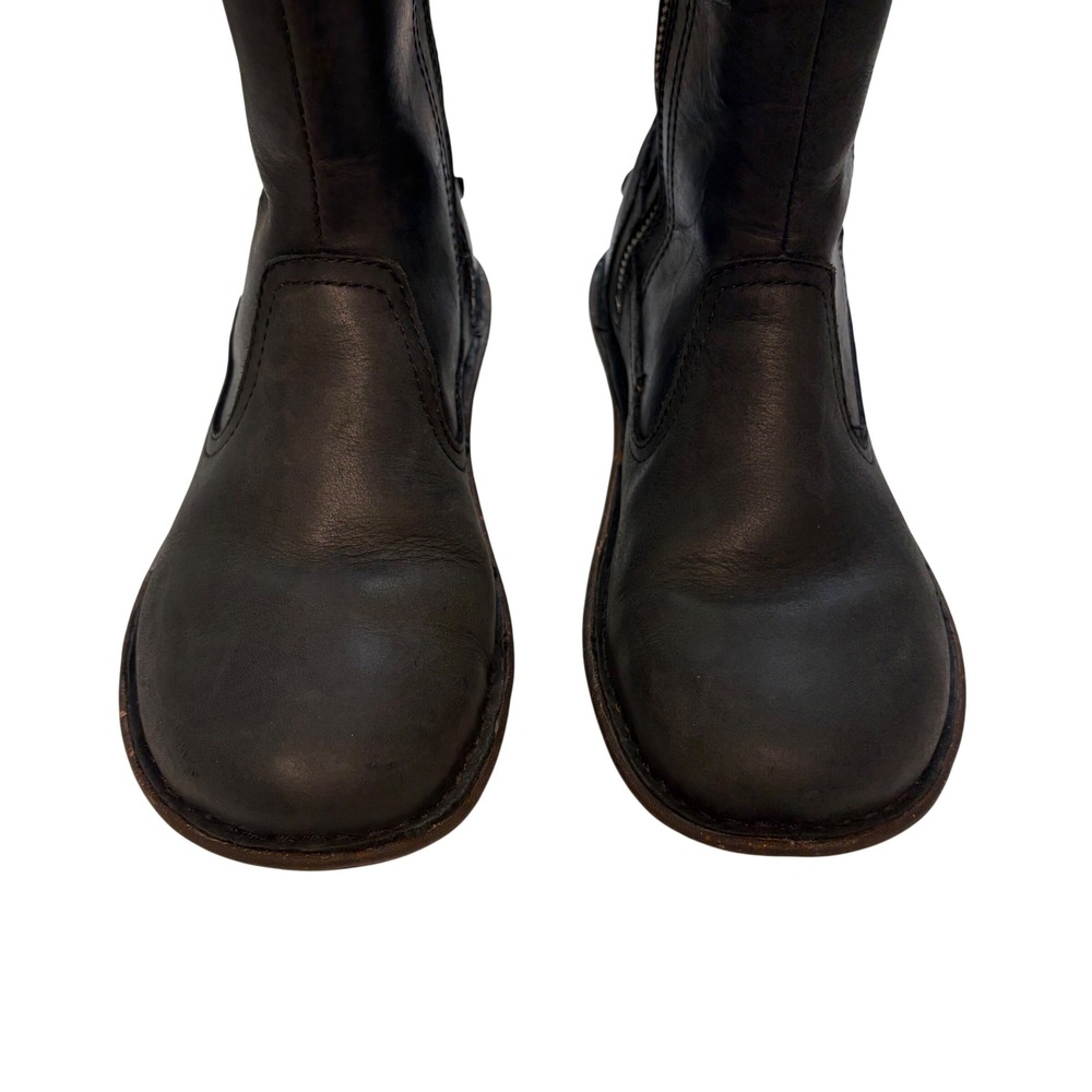 Ugg Boots Kaleen Black Leather Woven Mid Calf Shearling 1006083 Womens 6 Moto - Picture 5 of 10